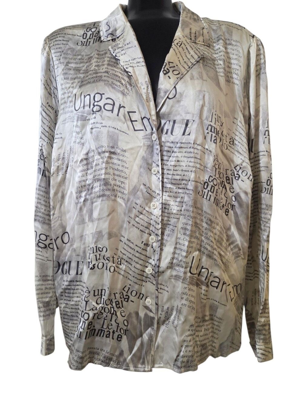 NWT Vtg Emanuel Ungaro Plus 22W 100% Silk Newspaper 90s/2000s Blouse Rare K211